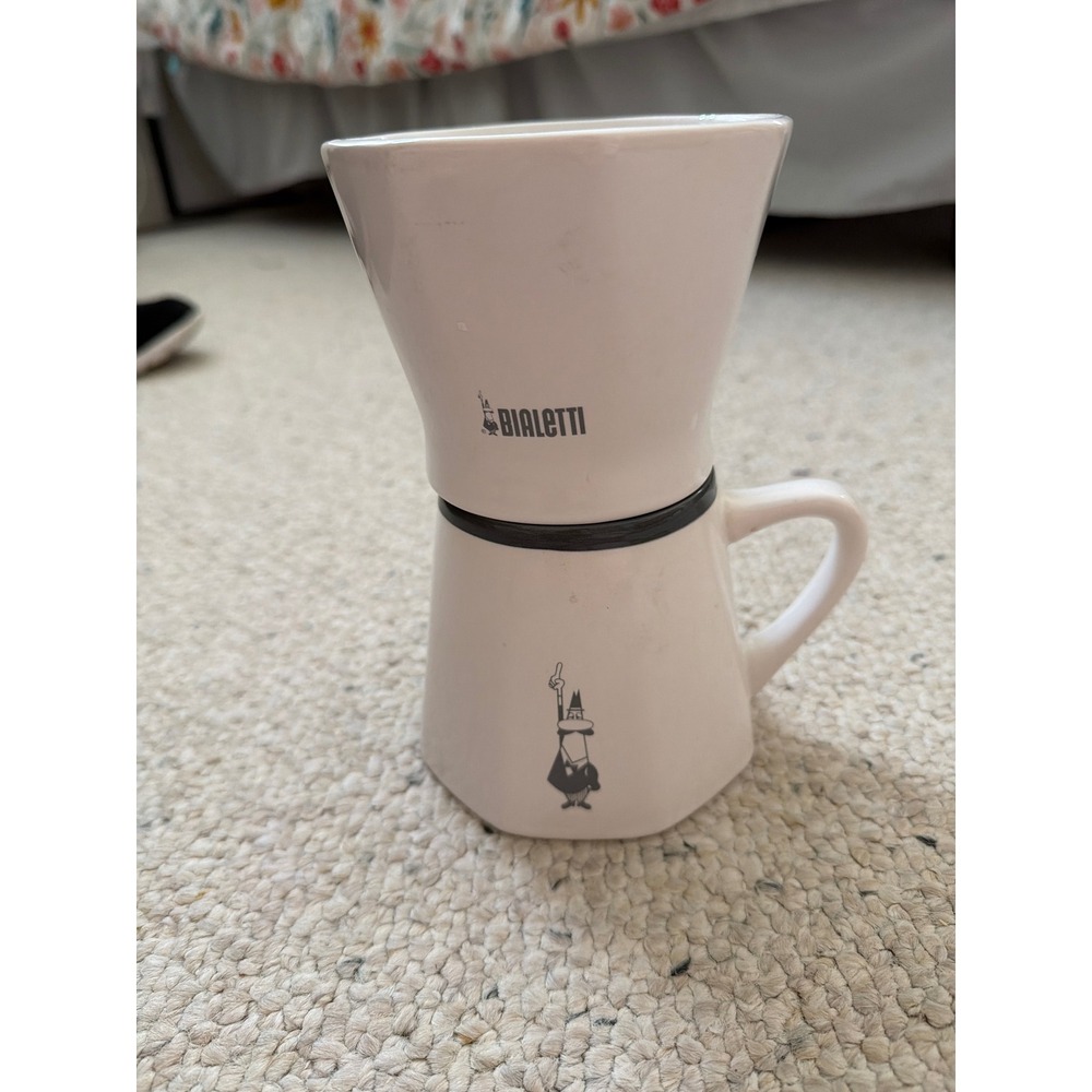 Bialetti 6750 2-Cup Porcelain Pourover Coffee Dripper and Mug Set White Grey